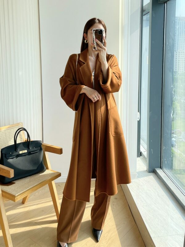 2022 winter water ripple cashmere coat women's bathrobe mid-length woolen coat labbro 100% double-sided cashmere coat women 3
