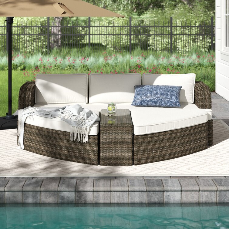 88.98'' Wide Outdoor Wicker Patio Daybed with Cushions