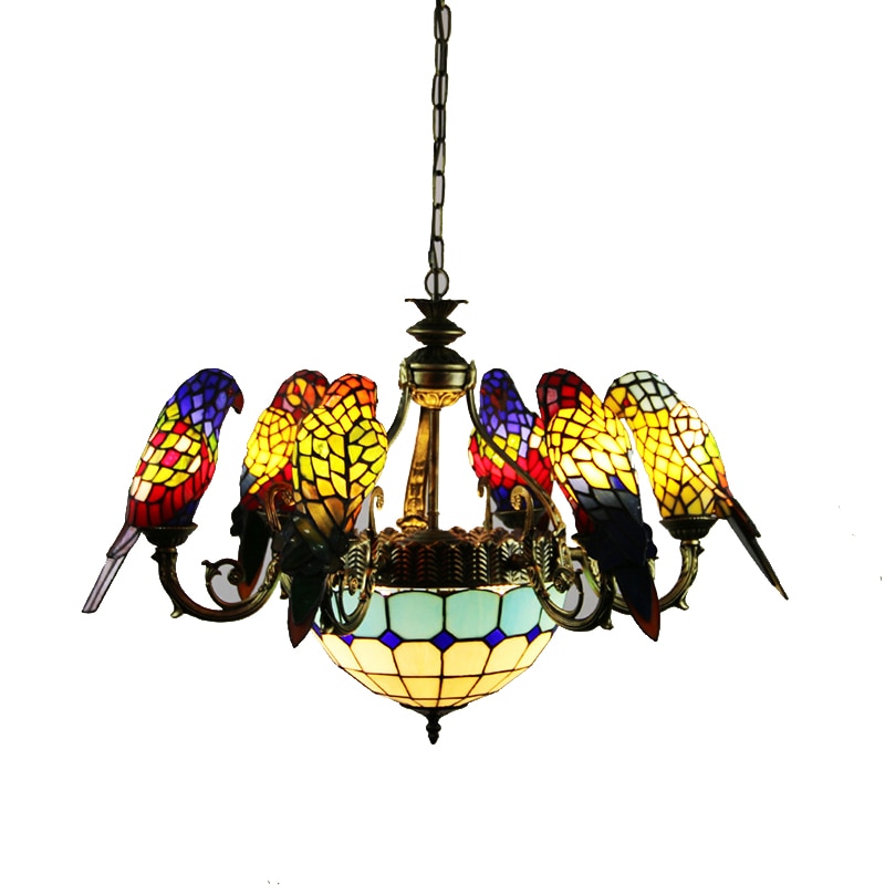 WPD Tiffany Parrot Chandelier LED Vintage Creative Color Glass Pendant Lamp Decor for Home Living Room Bedroom Hotel 5