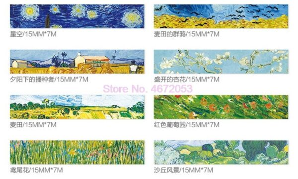 1000pcs Washi Tapes DIY Van Gogh Painting paper Masking tape Decorative Adhesive Tapes Scrapbooking Stickers Size 15 mm*7m 5