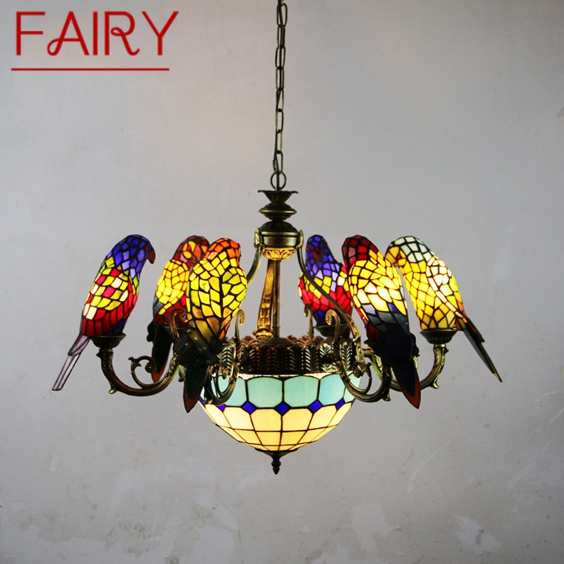 FAIRY Tiffany Parrot Chandelier LED Vintage Creative Color Glass Pendant Lamp Decor for Home Living Room Bedroom Hotel 1