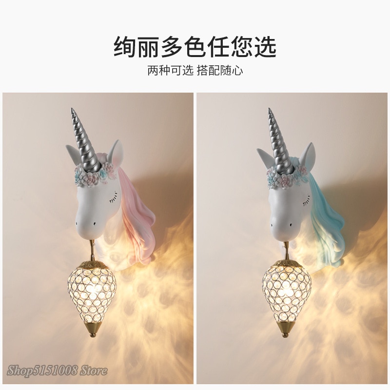 Nordic Simple Lovely Unicorn Led Wall Lamp Bedroom Bedside Lamp Girl Pink Creative Room Sconce Wall Lights Cartoon Unicorn Lamp 3