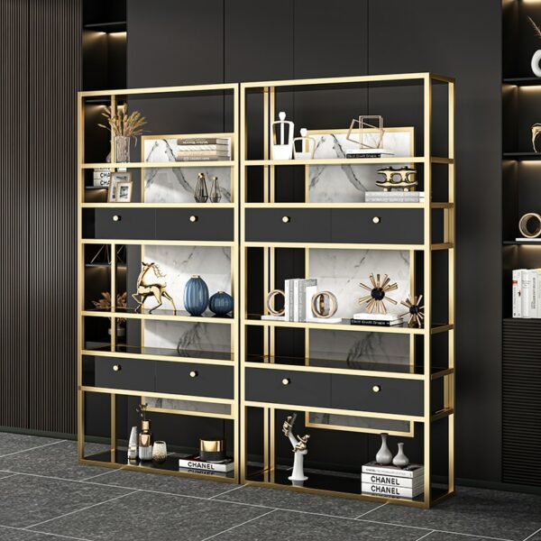 Light luxury stainless steel bookshelf floor, modern minimalist shelf display rack storage after partition, Italian bookcase 1