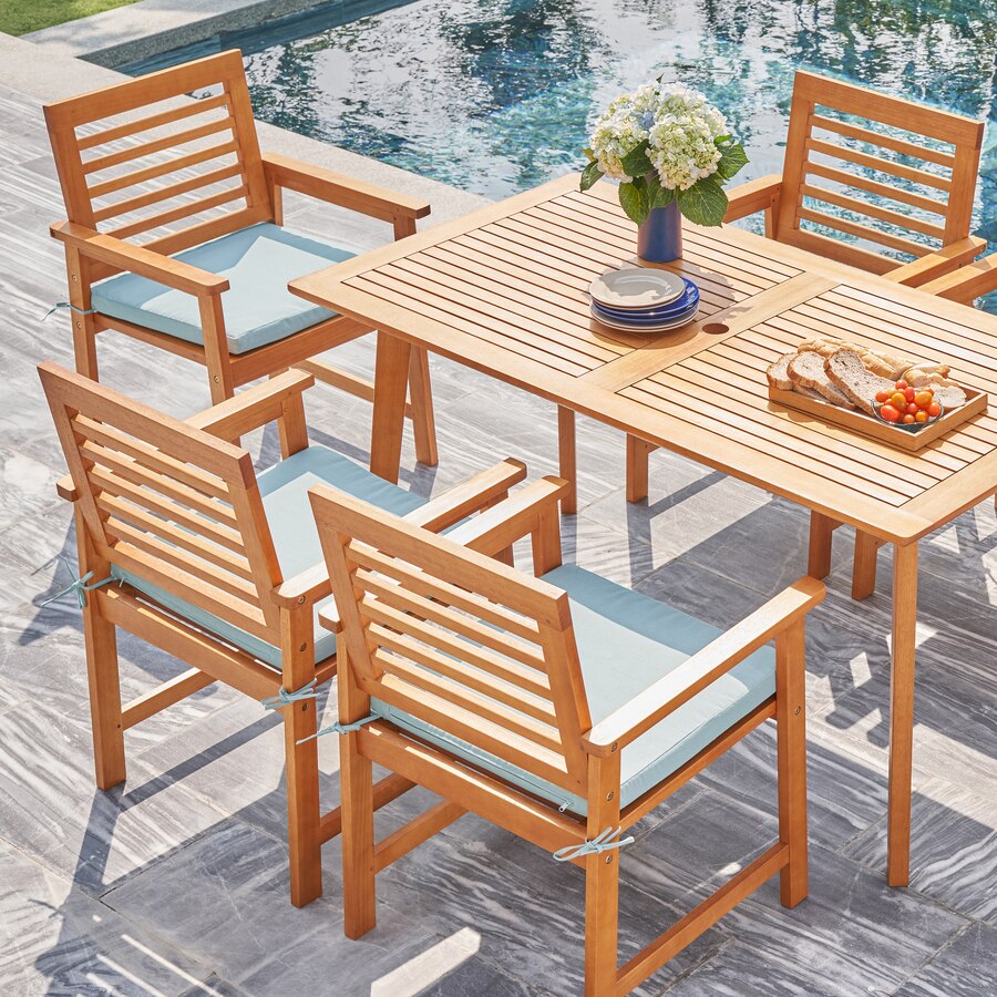 7 Piece Wooden Patio Dining Table Chair Outdoor Garden Wooden Furniture With Cushions 5