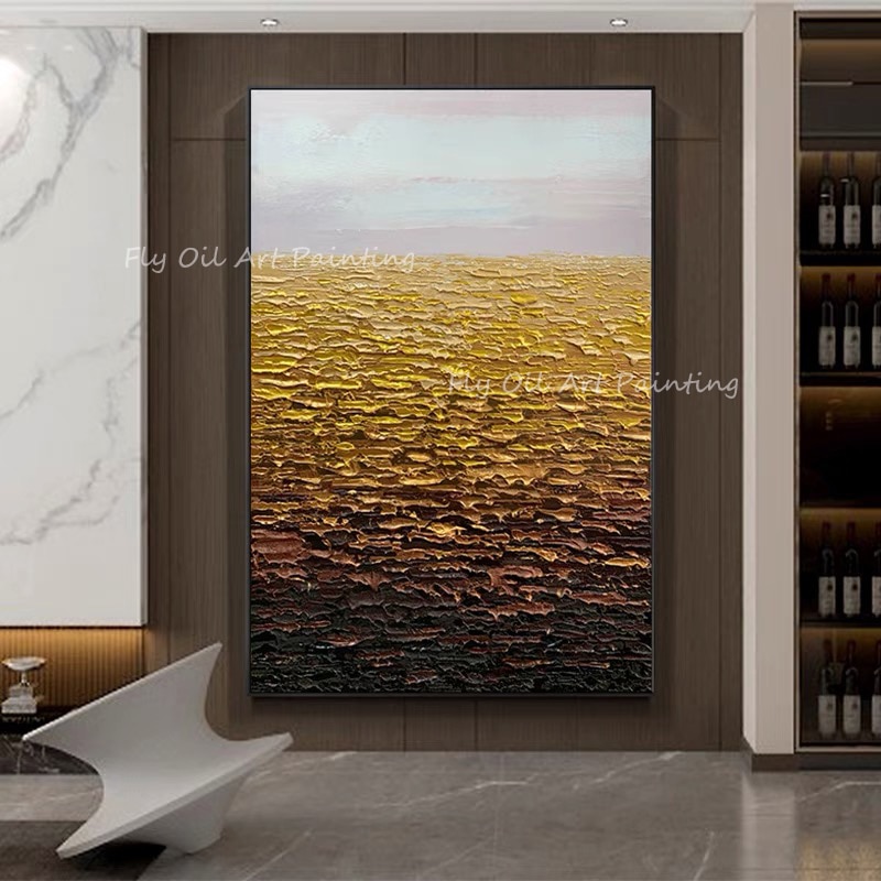 100% Handmade Canvas Picture Large Size Modern Brown Golden Textured Knife Thick Oil Painting Wall Decor For Home Office Decor 1