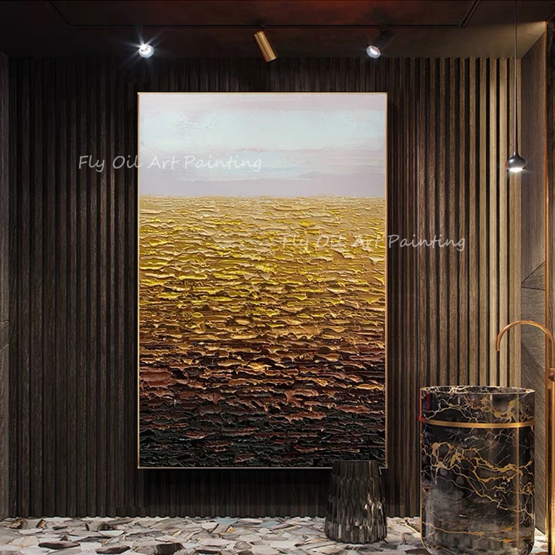 100% Handmade Canvas Picture Large Size Modern Brown Golden Textured Knife Thick Oil Painting Wall Decor For Home Office Decor 3