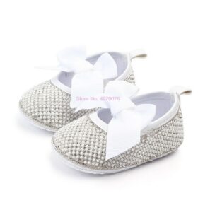 DHL 50pair Baby Girl Diamond Decoration With Bow Shoes Soft Sole Shoes Prewalker Party Princess Toddler Kids Indoor Casual Shoes 3
