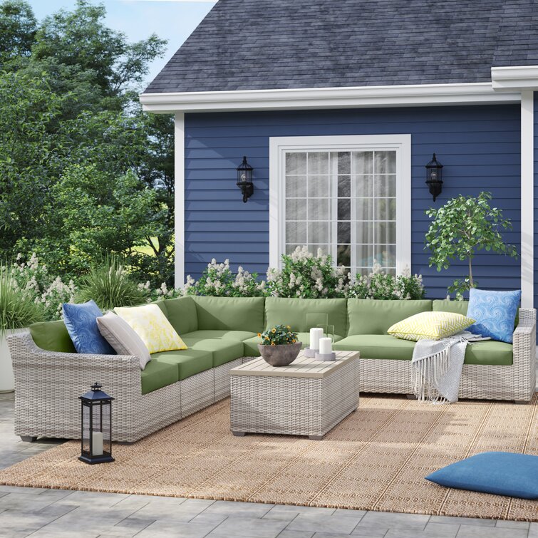 Outdoor Garden Furniture Set of 8 Woven Resin Wicker Garden Sofa with Removable Cushion Vanilla Cream