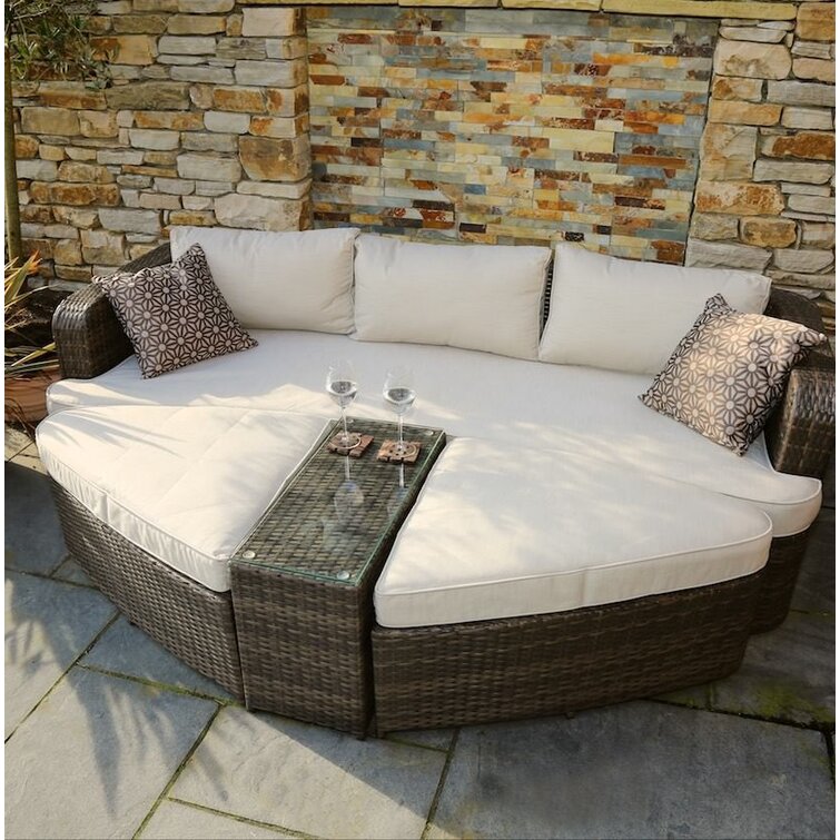88.98'' Wide Outdoor Wicker Patio Daybed with Cushions 3