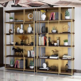 Light luxury bookshelf multi-layer shelf stainless steel luxury living room modern minimalist office quality bookcase floor 4