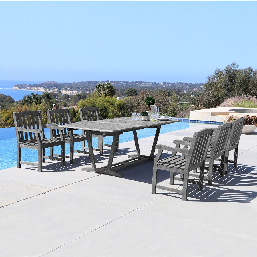 Outdoor 7-piece Hand-scraped Wood Patio Dining Set with Extension Table