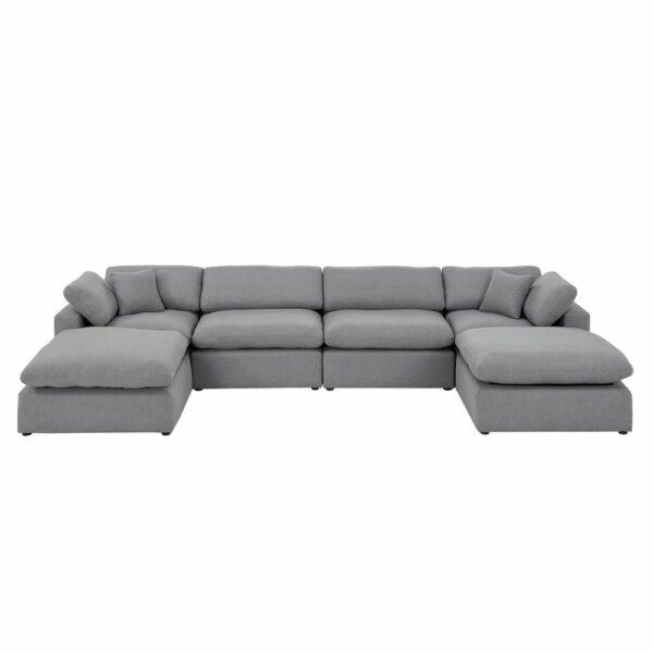 Grey Linen Down Fill U-shaped Sectional Sofa 2