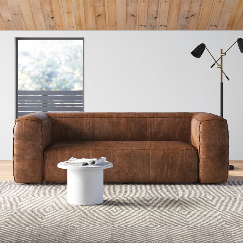 Home Living Room Furniture Retro Style Design Brown Leather Rolled Arm Sofa 31"H x 98"W x 41"D 3
