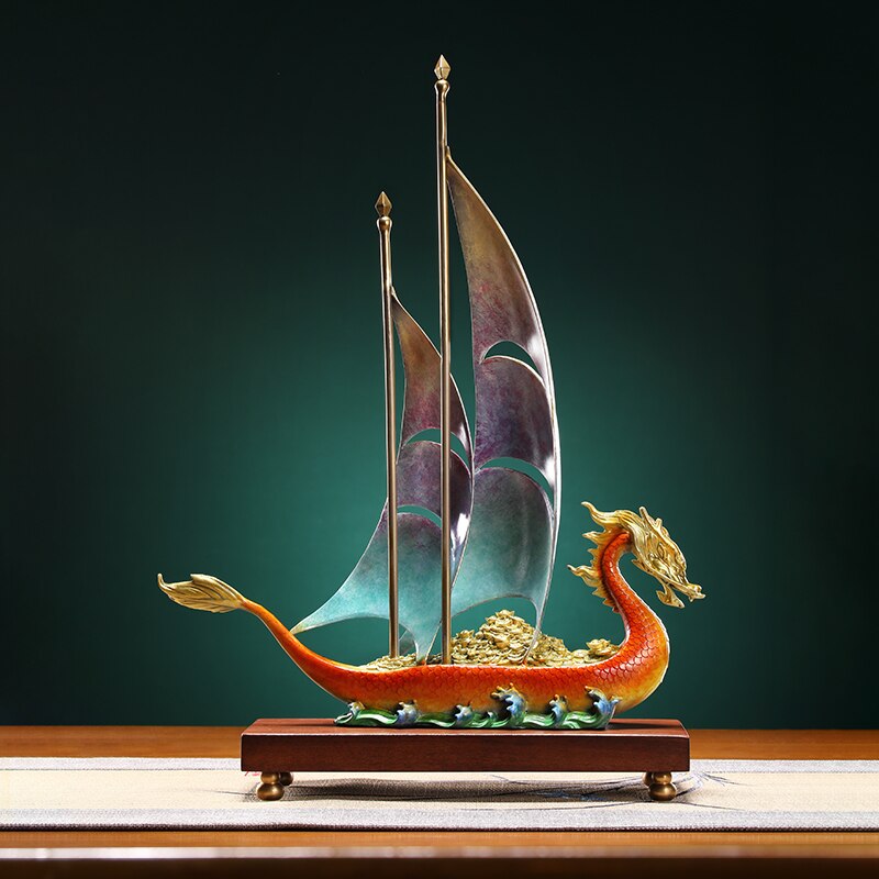 Smooth Sailing Decoration Office Living Room Sailing Copper Crafts Dragon Boat Artwork Opening-up Housewarming Gifts 2