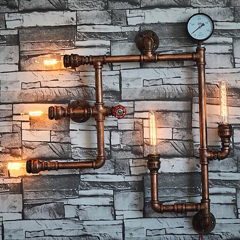 Loft Industrial LED Wall Light Iron Rust Water Pipe Retro Wall Lamp Vintage E27 Sconce Lights Home indoor Lighting Fixtures 4