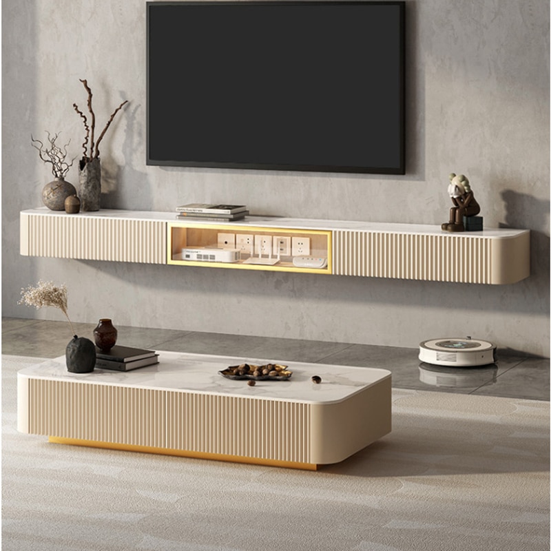 Suspension Type TV Table Sintered Stone Marble Rock TV Cabinet Modern Simple Living Room Household Storage Cabinet Coffee Table 2