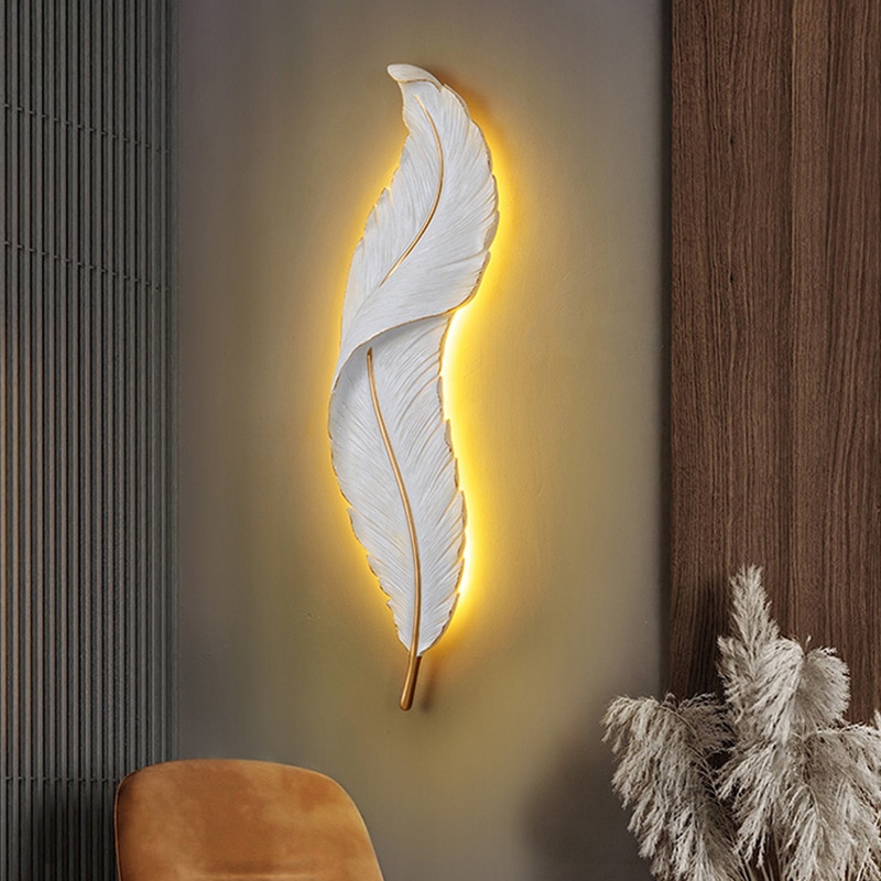 Modern Feather Wall Light RGB Led Wall Lamp for Bedroom Bedside Stairway Light Living Room Decoration Bathroom Decor Sconce 2