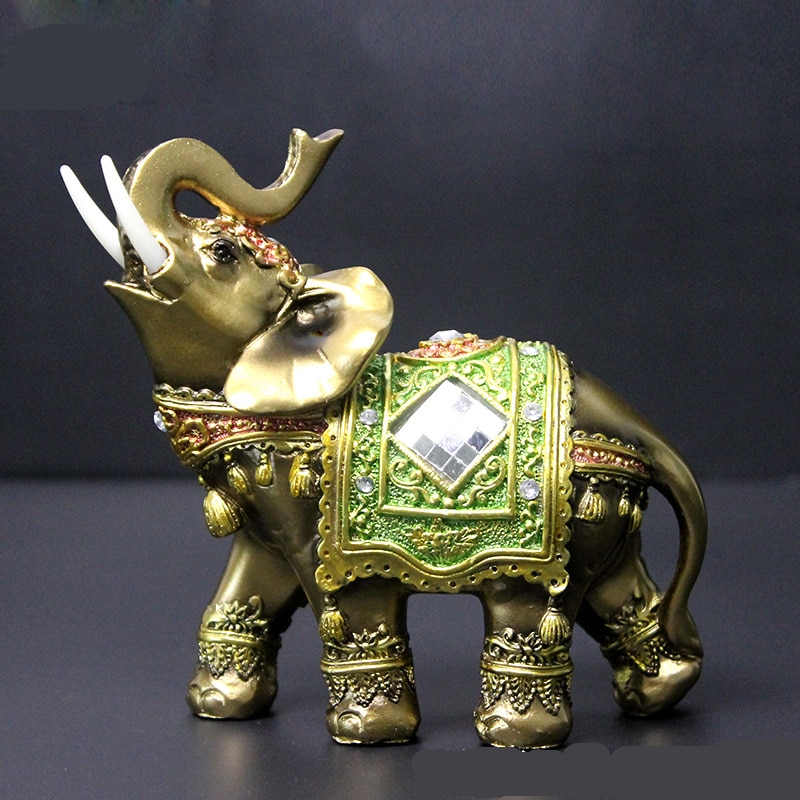 Elephant Statue, Lucky Feng Shui Green Elephant Sculpture Wealth Figurine for Home Office Decoration Gift 2