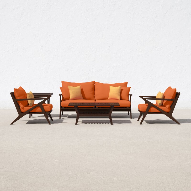 Garden Patio Set, 5 Piece Outdoor Sofa, Orange Cushions