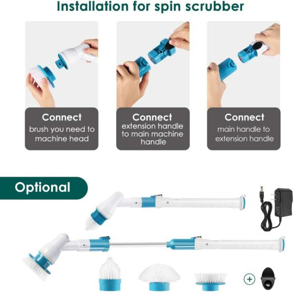 Electric Spin Scrubber 360 Cordless Shower Floor Scrubber Multi-Purpose Power Surface Cleaner with 3 Replaceable Scrubber Brush 5