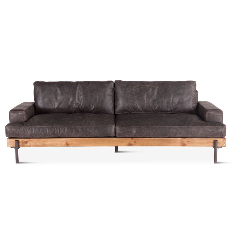 Modern retro distressed design 94" leather built-in armrest sofa 2