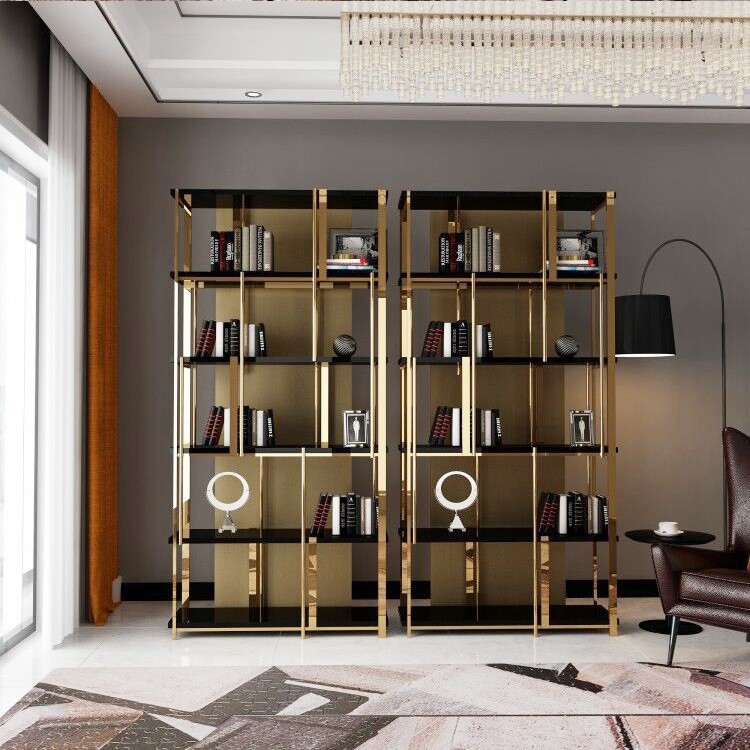 Light luxury bookshelf multi-layer shelf stainless steel luxury living room modern minimalist office quality bookcase floor 3