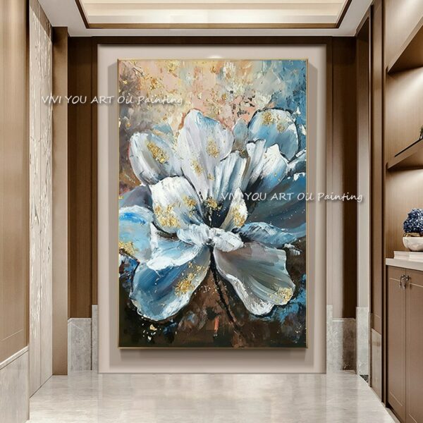 The Foil Large Flower Handmade Oil Paintings On Canvas Blue Creative New White Wall Art Pictures For Office Nature Decoration 3