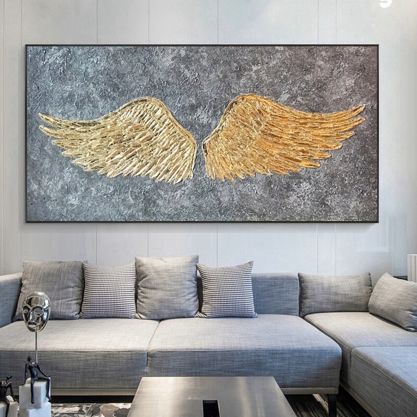 Angel Wings Handmade Gold Oil Paintings On Canvas China Large Contemporary Wall Art Picture Office Unframe Home Decoration 1