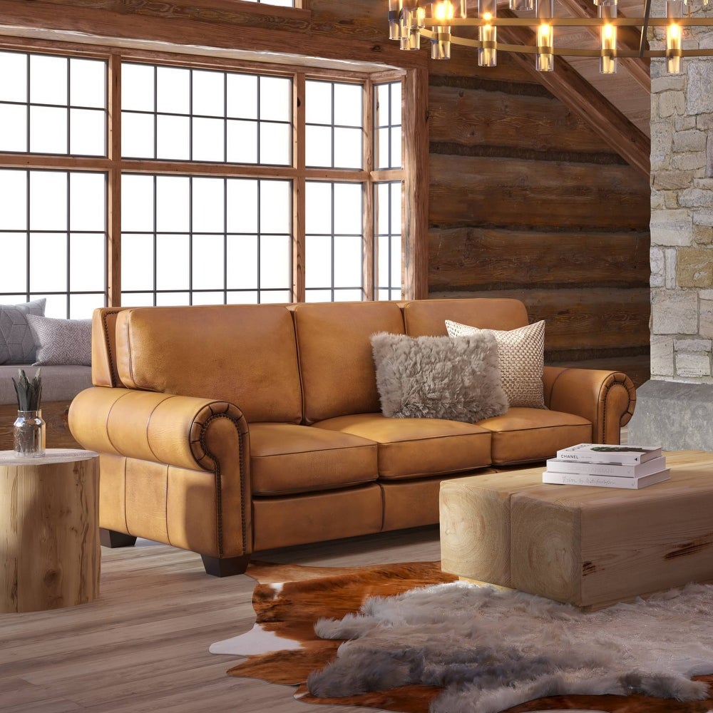 Modern Classic Gorgeous Sofa Living Room Home Sofa Top Grain Handmade Antique Soft Leather Traditional Sofa 92 "W x 40" D x 39 "H 1