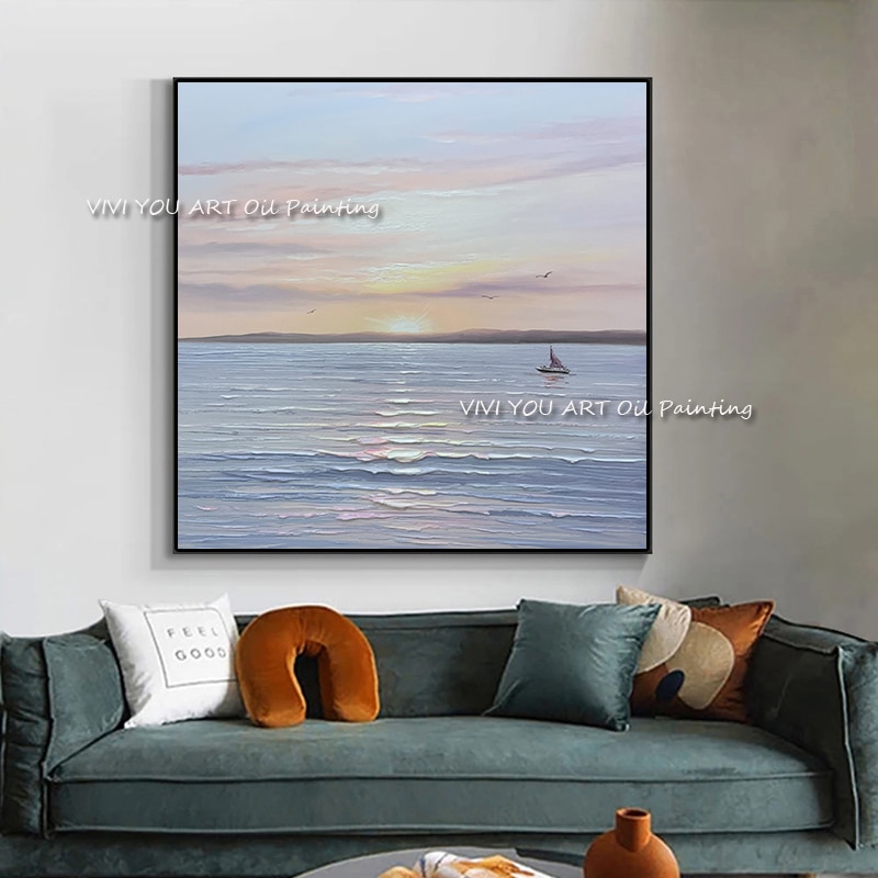 The Special Sunrise View Sea Seascape Hand Painted Oil Paintings on Canvas Abstract Palette Wall Picture for Home Office Decor 6