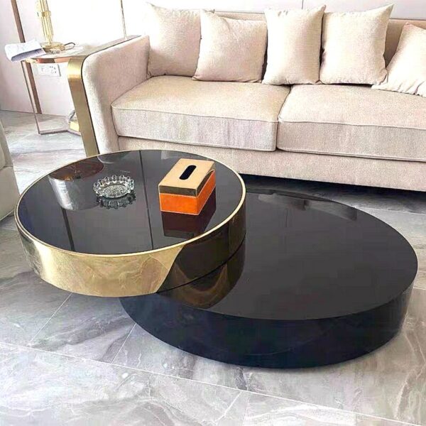 Morden Luxury Glossy Surface Toughened Glass Tea Table Simple Living Room Titanium Stainless Steel Large Double Layer Table 4