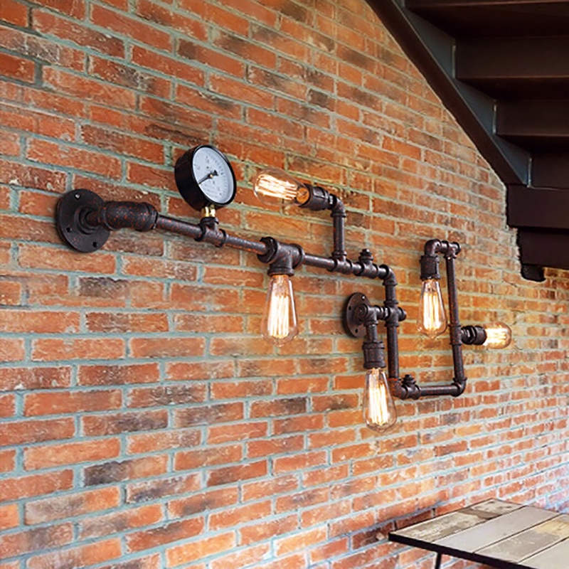 Loft Industrial LED Wall Light Iron Rust Water Pipe Retro Wall Lamp Vintage E27 Sconce Lights Home indoor Lighting Fixtures 2