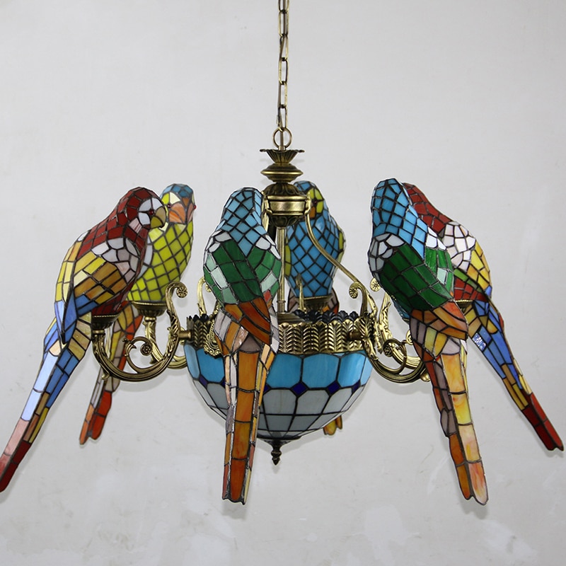 BROTHER Tiffany Parrot Chandelier LED Vintage Creative Color Glass Pendant Lamp Decor for Home Living Room Bedroom Hotel 4