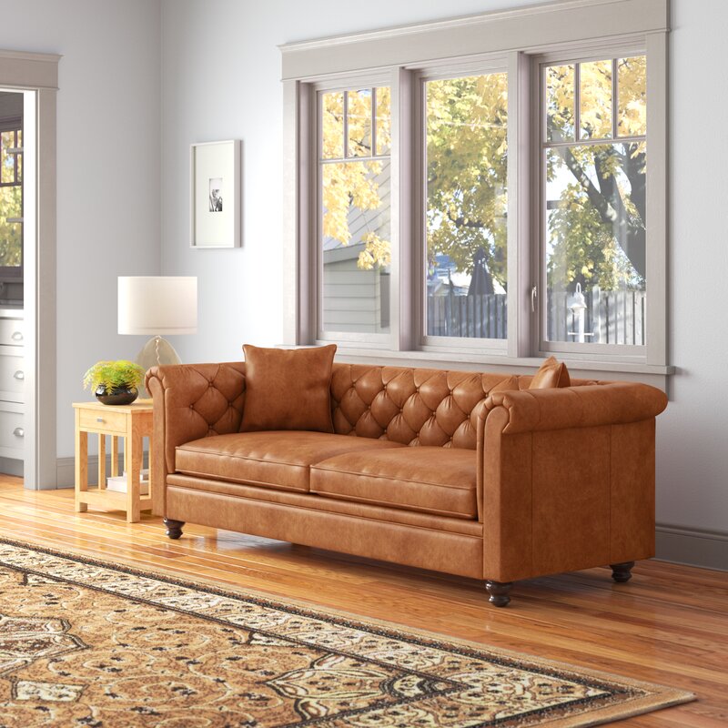 Modern Elegant Design Living Room Furniture Leather Rolled Arm Sofa 31.1"H x 87.4"W x 33.85"D 2