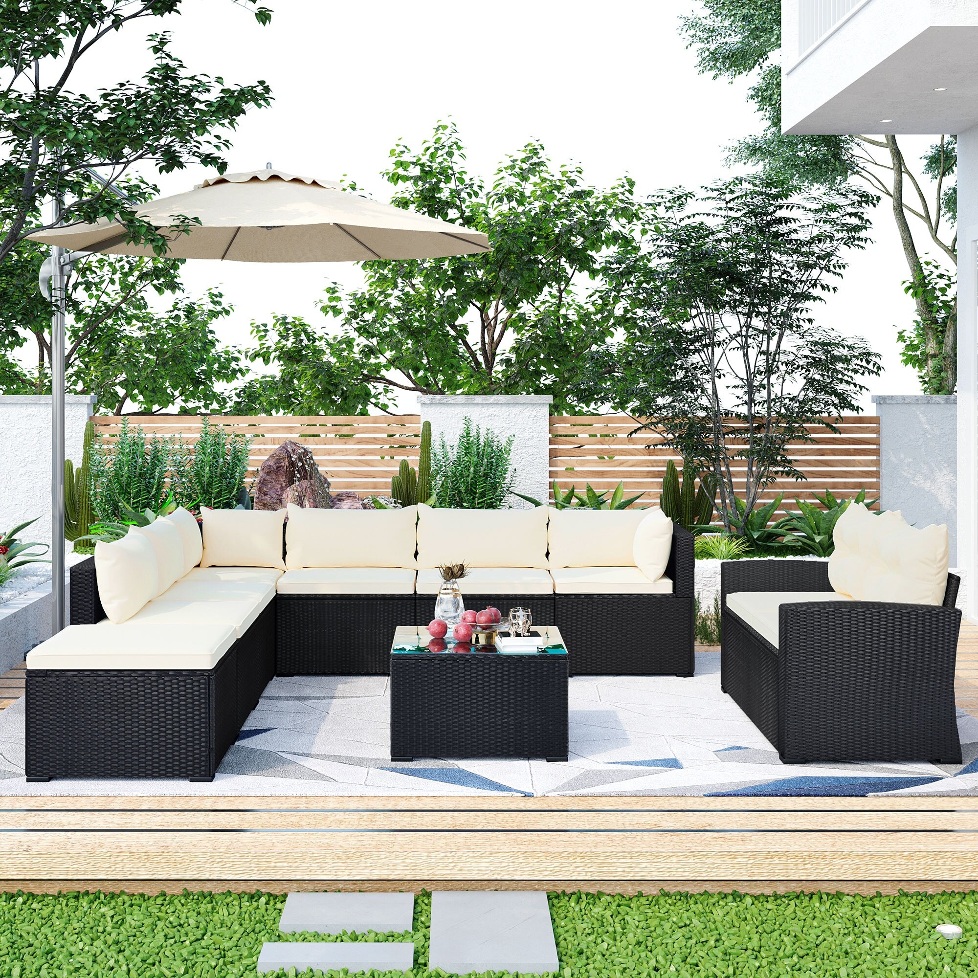 Modern Outdoor Furniture 9-piece Outdoor Patio Large Wicker Sofa Set Rattan Sofa Set For Garden Backyard Porch And Poolside