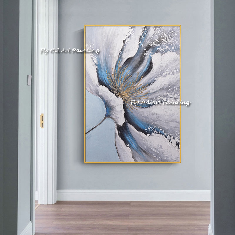 The Hand Painted Large White Flower Gold Abstract Art Oil Painting Wall on Canvas Paintings Plant Picture For Office Decoration 4