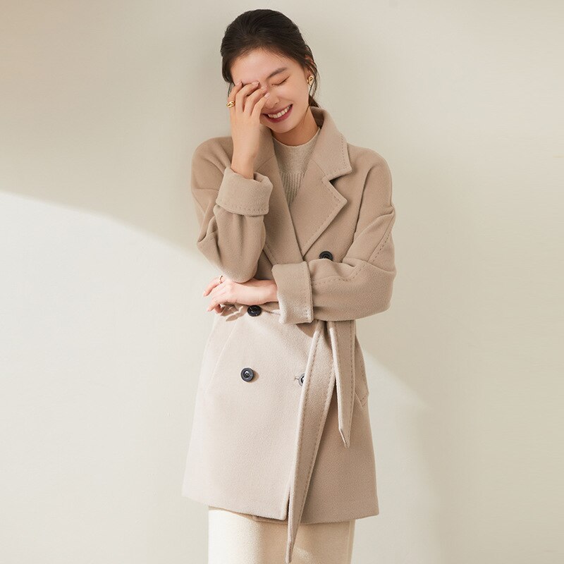 101801 high end women's double-sided cashmere coat winter camel double row button pure wool coat womens winter clothing 2022 2