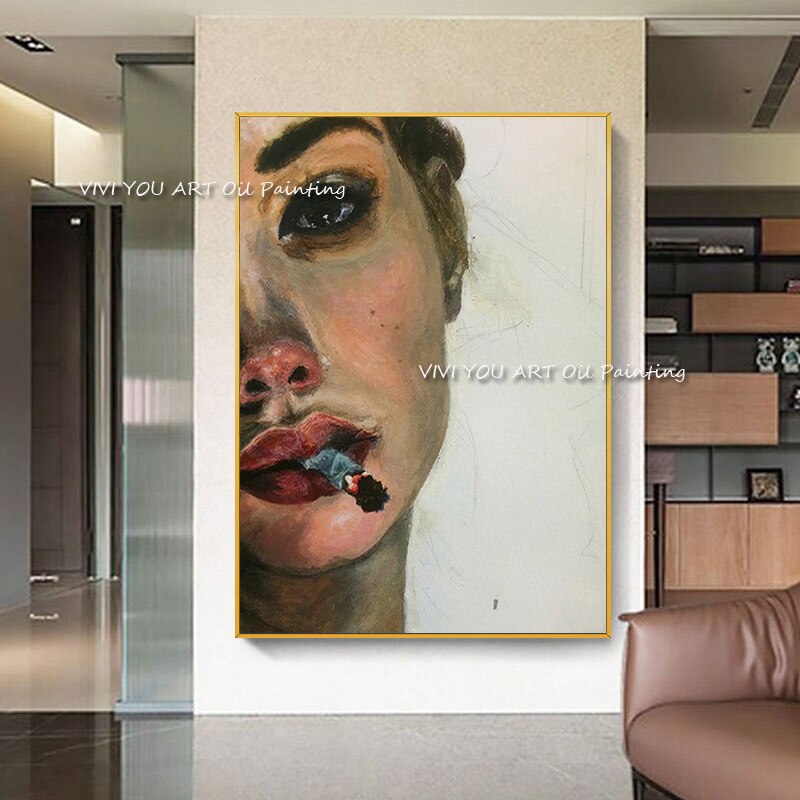 100% Handmade Abstract Women Smoking Portrait Oil Painting Large Size Wall Art Modern Office Wall Canvas Home Decoration Gift 6