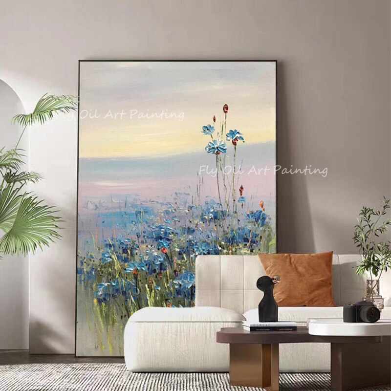 Colorful Flower Thick beautiful Large Size 100% Handpainted oil painting for office living room as a gift unframe decoration 2