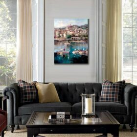 Hand painted Beautiful Mediterranean Harbor Venice oil paintings modern artwork for office wall decor 2