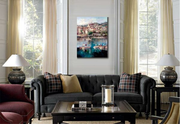 Hand painted Beautiful Mediterranean Harbor Venice oil paintings modern artwork for office wall decor 2