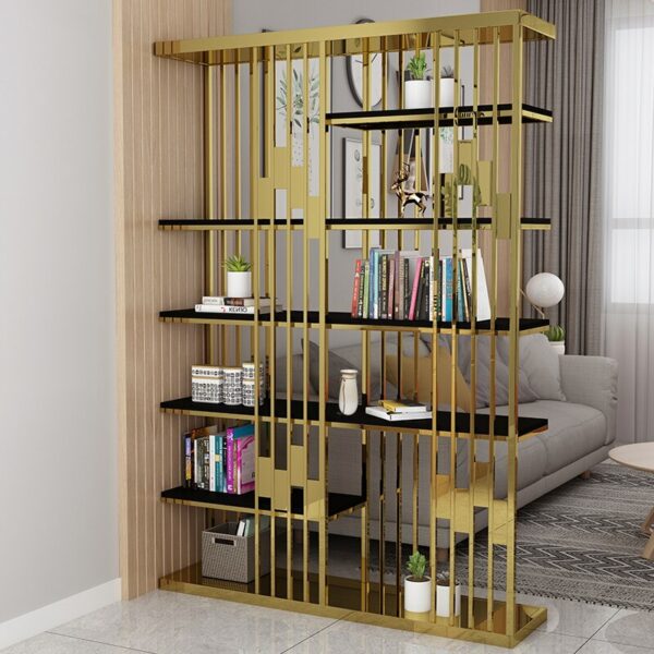 Light luxury modern stainless steel bookshelf study bookcase simple storage shelf living room display shelf 4