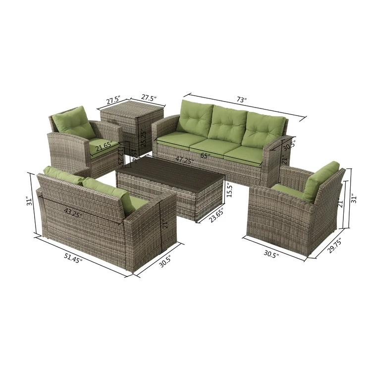 7 Piece Patio Rattan Wicker Outdoor Furniture Conversation Sofa Set with Removeable Cushions and 2 tables 6