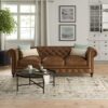Traditional Classic Vintage Distressed Leather Rolled Arm Arm Sofa 31"H x 98"W x 41"D 1
