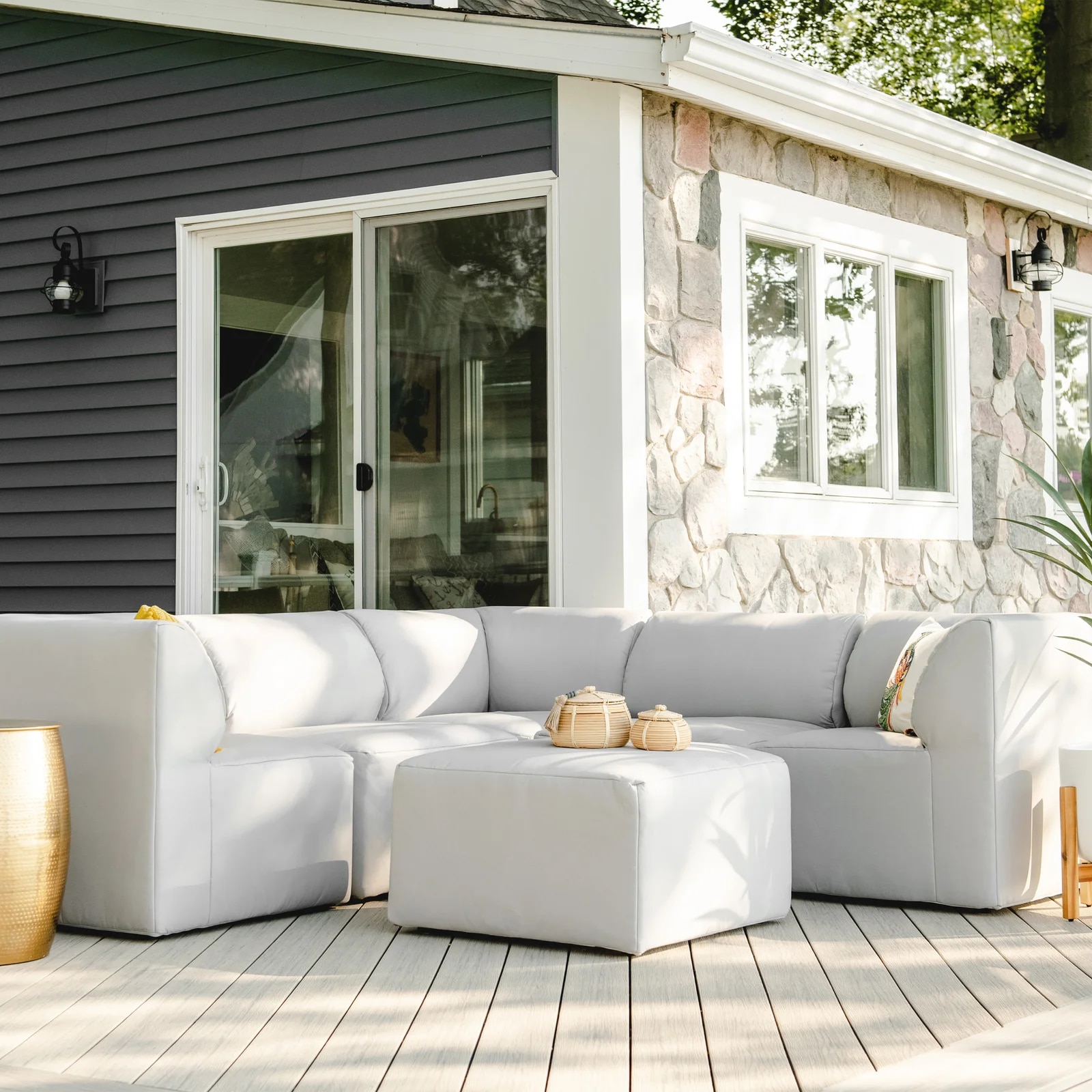 92.5'' Wide Outdoor Symmetrical Patio Sectional with Sunbrella Cushions