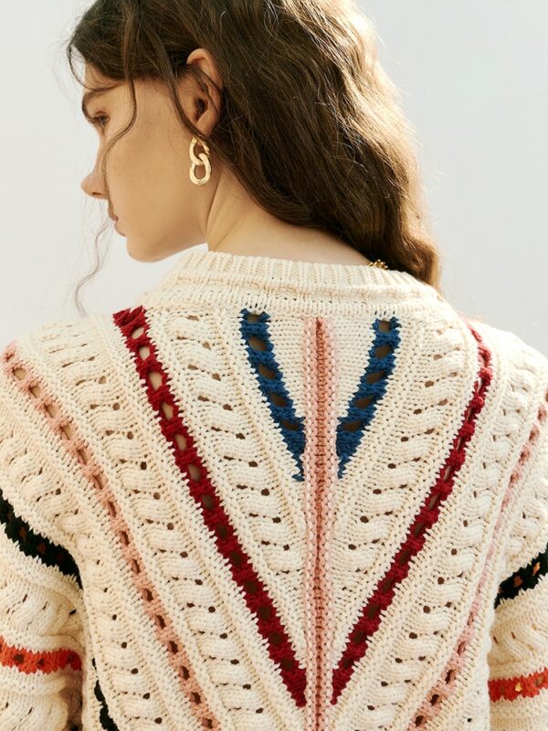 Coarse Needle Color Striped Women Sweater 2022 Autumn Winter Crew-neck French Pairs Design Brand New 2