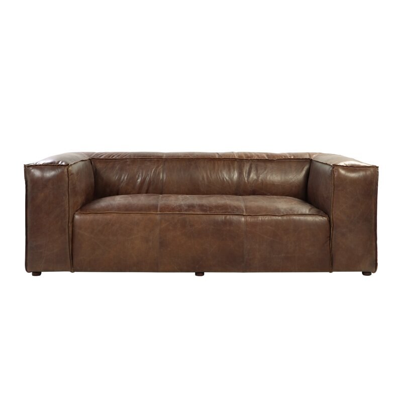 Home Living Room Furniture Retro Style Design Brown Leather Rolled Arm Sofa 31"H x 98"W x 41"D 1
