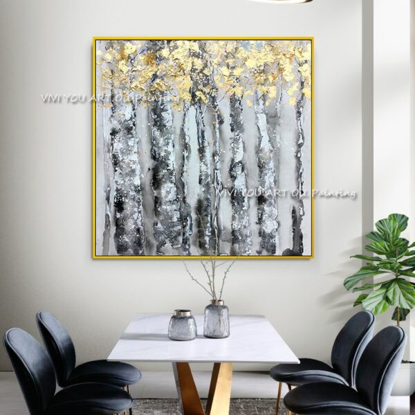 Foil Gold Forest Tree Hand Painted Oil Paintings on Canvas Abstract Large Painting Wall Picture for Home Office Brush Decor 2