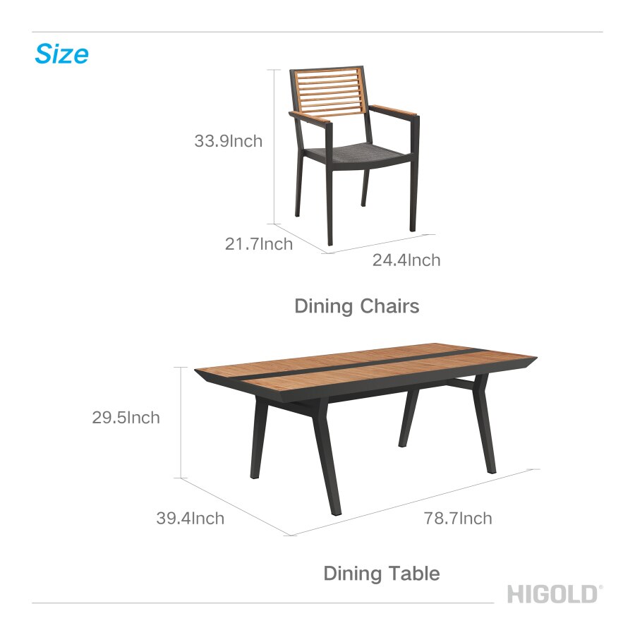 Patio Dining Set, 7 Pieces Outdoor Dining Chairs with Teak Solid Wood Tabletop, Matte Charcoal Aluminum Frame 4
