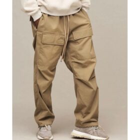 7TH Spring Fall Men's Distressed Ribbon Multi-Pocket Drawstring Overalls Trousers Pants 2